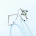 S925 sterling silver ring set with kite-shaped moss agate and V-shaped band - US6# / Main Stone 7*10mm / Thick Silver White Gold