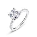 Classic four-prong S925 silver moissanite engagement ring with side stones on white base - US 6 (With GRA Moissanite Certificate) / Thick Silver White Gold (8mm Round Main Stone) RG019547