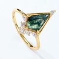 Moosachat-Ring im Drachenschliff mit Goldband und funkelnden Marquise-Zirkon-Akzenten - US 7# / 10K Gold + Elektrophoretischer Lack