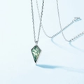 Collana minimalista in argento 925 con pendente geometrico in pietra agata muschiata - Argento 925 / Argento (Con Catena)