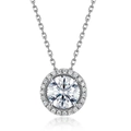 Klassieke S925 zilveren halo-ketting met ronde moissaniet hanger en pavé-zetting - Hanger Zonder Ketting - Met GRA Certificaat / Zilver