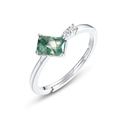 Natural green moss agate ring in S925 sterling silver with emerald cut design - Adjustable HK12# / Moss Agate