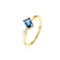 Gold adjustable ring with rectangular blue stone and side diamond accents - Adjustable HK12# / London Blue Topaz