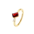 Anillo abierto de plata S925 con gema roja rectangular y diamantes blancos en dorado - Ajustable HK12# / Granate Rojo de Mozambique