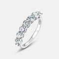 Anello minimalista in argento S925 con sette pietre di moissanite a taglio tondo in fila - US6# (Con Certificato Moissanite GRA) / Argento