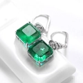 Emerald-cut faux emerald earrings in S925 silver with spiral diamond-set hooks - 925 Silver / Emerald