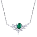 Lussuosa collana in argento S925 con smeraldo e ciondolo a fiore in zircone scintillante - Collana di Smeraldo Coltivato