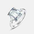 Radiant S925 sterling silver ring with emerald cut moissanite and side stones - US6# / Thick Silver White Gold