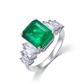 Vintage-Ring mit grünem Edelstein im Smaragdschliff aus S925 Sterlingsilber - HK17# / Lab-Created Emerald