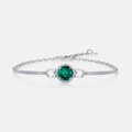Armband aus S925 Silber mit rundem Smaragd und einem Kranz aus weißen Zirkonia-Steinen - 925er Silber / Silber (Hauptstein 6.5mm/1ct)