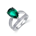 Vintage Smaragd-Ring im Birnenschliff aus S925 Silber mit funkelnden Akzentsteinen - US6# / Dunkelgrün (Labor Smaragd)