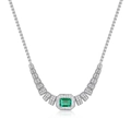 Luxueux collier en argent S925 avec pierre verte taille émeraude et pavé de diamants - Argent 925 / Émeraude de laboratoire