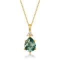Druppelvormige mosagaat ketting met vergulde S925 zilveren zetting en witte zirkoon - 925 zilver / Peergeslepen Groene Mosagaat 8x10mm Hanger Zonder Ketting