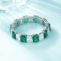 S925 silver tennis bracelet featuring emerald cut green and white gemstones - 925 Silver / Synthetic Emerald