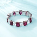 S925 sterling silver tennis bracelet with emerald-cut ruby and white gemstones - 925 Silver / Ruby Red