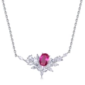 Collana in argento S925 con ciondolo a rubino rosso e cristalli marquise scintillanti - Collana di Rubino Coltivato