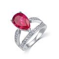 Luxurious S925 silver ring featuring a pear-cut red gemstone and pave diamond accents - Dark Red (Lab Ruby)