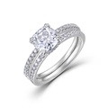 Anello di fidanzamento con moissanite taglio cushion in argento 925 con doppia fascia pavé - US6# (Con Certificato Moissanite GRA) / Argento