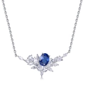 Elegante collana in argento S925 con zaffiro blu ovale e grappolo di pietre preziose - Collana Zaffiro Coltivato