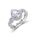 Elegant S925 silver pear-cut moissanite ring with a halo setting and vine-style band - US 5 / With GRA Certificate And Gift Box / Silver