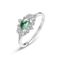Vintage S925 silver ring with green moss agate stone and hollowed diamond setting - Adjustable Open Design (HK12#) / Silver Platinum