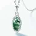 S925 Silberhalskette mit Moosachat-Anhänger in Marquise-Form und Reben-Design - 925er Silber / Silber - Anhänger Ohne Kette