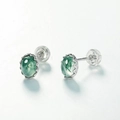 S925 silver oval green moss agate stud earrings with secure silicone backs for women - 925 Silver / Thick Silver White Gold