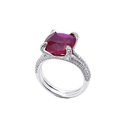 Luxe S925 zilveren ring met grote rode edelsteen in kussenvorm en micro-pave zetting - HK13.5# / Rood