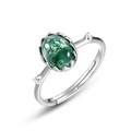 Natural agate S925 sterling silver adjustable open ring with green moss patterns - Adjustable HK12# / Thick Silver White Gold
