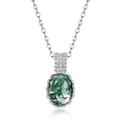 Pendente ovale in agata muschiata verde in argento S925 con piccoli accenti di zircone - Argento 925 / Argento Spesso Placcato Oro Bianco (Solo Ciondolo)