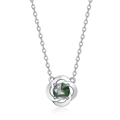 Collana in argento S925 con pendente in agata muschiata tonda dal design floreale - Argento 925 / Oro Bianco Argento Spesso