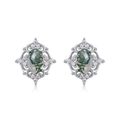 Boucles d'oreilles en argent S925 avec agate mousse ovale et détails en zircone - Argent 925 / Or Blanc Argent Épais