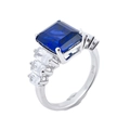 Ring aus S925 Sterlingsilber mit quadratischem marineblauem Edelstein und Baguette-Steinen - HK17# / Labor-Saphir Ring