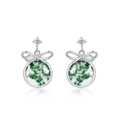 Orecchini a fiocco in argento S925 con dischi naturali in agata muschiata verde - Placcato Oro Bianco su Argento (Argento 925)