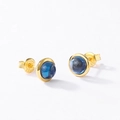 Elegant S925 sterling silver gold-plated stud earrings featuring round blue gemstones - 925 Silver Plated 10K Gold / London Blue Topaz