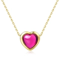 Pink heart gemstone necklace in gold-plated silver finish with reflective white background - 925 Silver / 10K Gold + Electrophoretic Lacquer