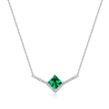 Retro princess cut emerald pendant necklace in S925 sterling silver with V-shape setting - 925 Silver / Thick Silver White Gold