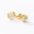 Elegant S925 silver gold-plated stud earrings with round translucent pale green gemstones - 925 Silver Plated 10K Gold / Prehnite