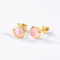 S925 sterling silver gold plated earrings with round pink candy gemstone studs - 925 Silver Plated 10K Gold / Natural Rose Quartz
