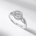 Elegant S925 silver ring featuring round center stone and heart-shaped side accents - US6# / With GRA Certificate / Thick Silver White Gold