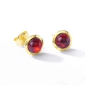 Deep red round gemstone stud earrings in S925 sterling silver with a gold-plated finish - 925 Silver Plated 10K Gold / Red Mozambique Garnet
