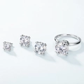 Set di gioielli minimalisti in argento S925 con moissanite e pietre taglio rotondo - US6 / Classico Sei Griffe (US6# con Scatola Regalo Certificato GRA) / Argento