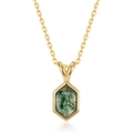 Zeshoekige mosagaat hanger met vergulde ketting voor dames - Alleen hanger (geen ketting) / 925 zilver
