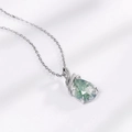 Serpent-wrapped pear-cut natural moss agate pendant in S925 sterling silver finish - 925 Silver / Necklace (With Chain)