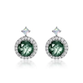 Orecchini a perno in argento S925 con agata muschiata verde naturale ed opale - Argento 925 / Agata muschiata