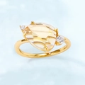 S925 silver ring with a large pear-cut yellow crystal and round side stones in gold finish - HK11# / Synthetic Citrine