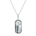 Natural green moss agate rectangular pendant with S925 sterling silver chain for women - 925 Silver / Moss Agate (Pendant Only (Without Chain))