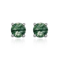 Natural green moss agate stud earrings in S925 sterling silver four-prong setting - 925 Silver / Green Moss Stone (Round)