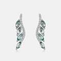 Elegant 925 silver leaf earrings with marquise moss agate and white zircon accents - 925 Silver / Thick Silver White Gold