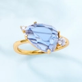 Elegant gold S925 silver ring with a pear-cut light blue crystal and side zircons - Synthetic Blue Crystal